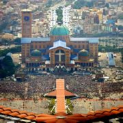 An aerial view shows people attending a mass by Pope Benedict XVI at the Aparecida Basilica in Aparecida, Brazil, on Sunday, May 13, 2007. (AP Photo/Juca Varella, Agencia Estado)
