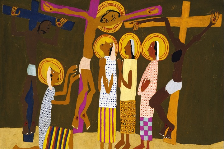 William H. Johnson (American, 1901–1970), "Mount Calvary," c. 1944. Oil on paperboard, 70.5 × 84.9 cm. National Museum of American Art, Washington, DC. https://americanart.si.edu/artwork/mount-calvary-11894; see also Crucifixion: http://americanart.si.edu/collections/search/artwork/?id=12586. Also reproduced in "Two Centuries of Black American Art," p. 103. Tags: USA, African American, blackChrist