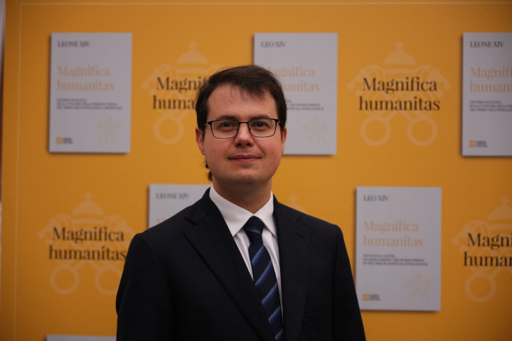 Christopher Olah, cofondatore di Anthropic, alla presentazione di Magnifica humanitas (AP Photo/Alessandra Tarantino) Associate Press/ LaPresse Only Italy and Spain